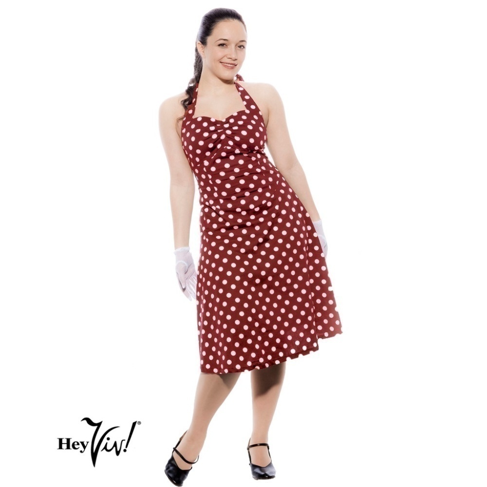 Red & White Polka Dot Cotton Halter Dress Rockabilly Sundress Sz Small - Hey Viv